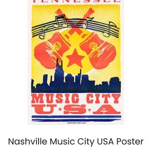 Nashville Music City USA Poster - Red, Yellow, Blue